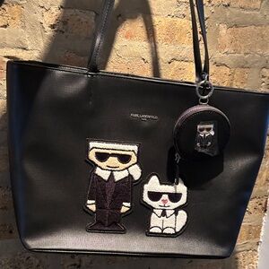 Karl Lagerfeld Black Tote with Iconic Patches